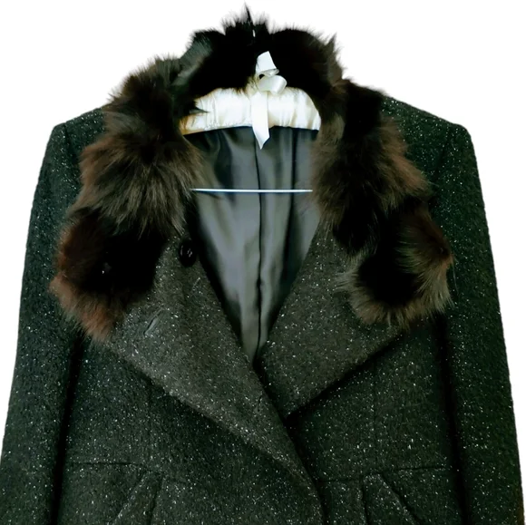 Reasterisk Black Wool, Alpaca/(100% Fox Fur) Women's Coat. Size-66 - Picture 2 of 13